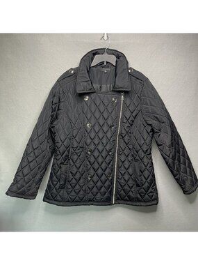 Harve Benard Quilted Black Jacket Coat Women 2X Double-Breasted Lightweight